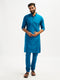 Men's Blue Cotton Blend Kurta Pyjama Set