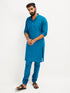 Men's Blue Cotton Blend Kurta Pyjama Set