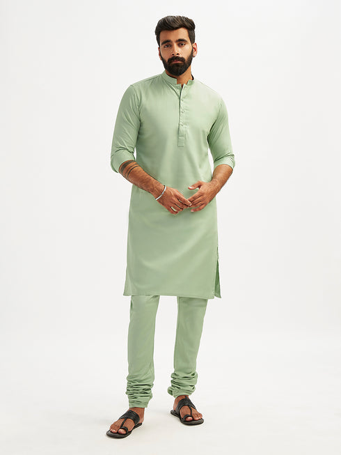 Men's Mint Green Cotton Blend Kurta Pyjama Set