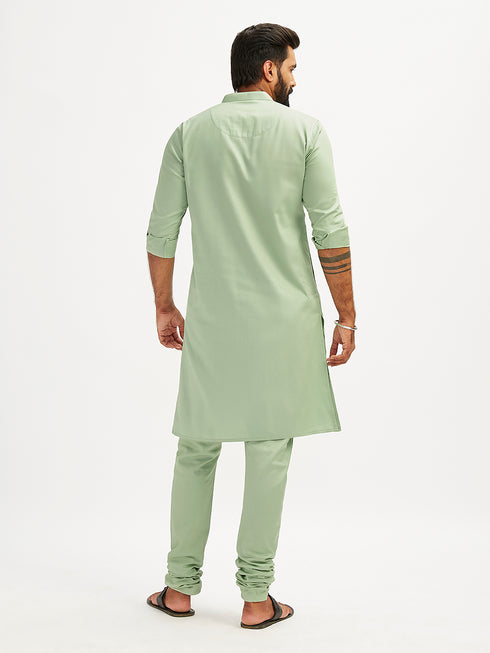 Men's Mint Green Cotton Blend Kurta Pyjama Set