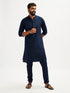 Men's Navy Blue Cotton Blend Kurta Pyjama Set