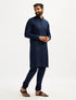 Men's Navy Blue Cotton Blend Kurta Pyjama Set