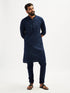 Men's Navy Blue Cotton Blend Kurta Pyjama Set