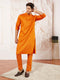 Men's Orange Cotton Blend Kurta Pyjama Set