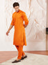 Men's Orange Cotton Blend Kurta Pyjama Set