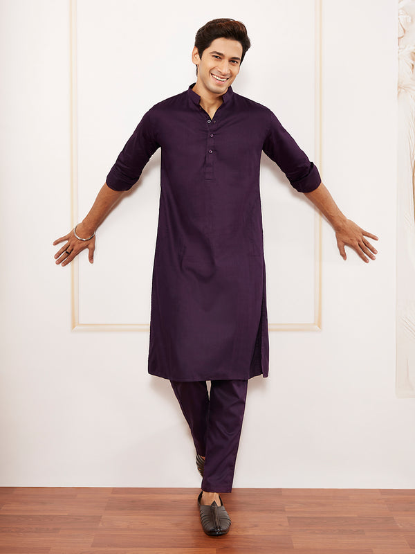men's purple cotton blend kurta pyjama set for festive wear and cultural occasions
