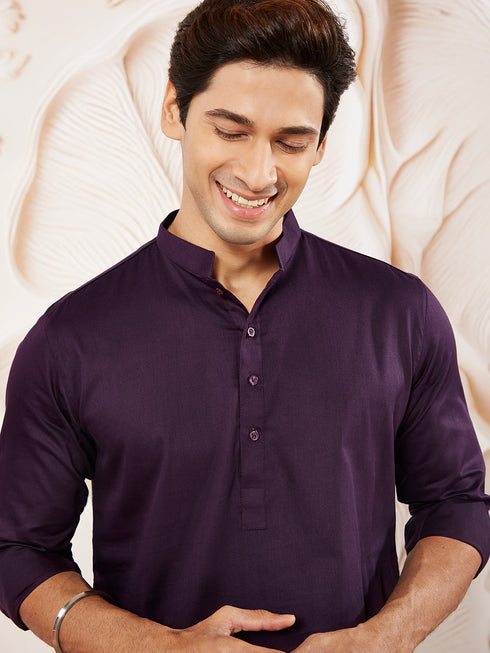 Men's Purple Cotton Blend Kurta Pyjama Set