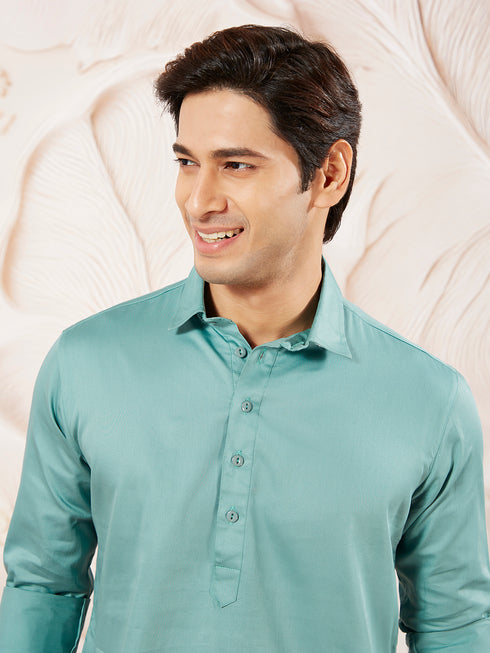 Men's Green Fine Satin Pathani Kurta Set