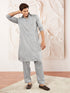Men's Grey Fine Satin Pathani Kurta Set
