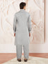 Men's Grey Fine Satin Pathani Kurta Set