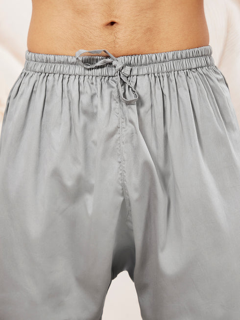 Men's Grey Fine Satin Pathani Kurta Set