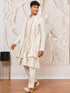 Men's Cream Gold Jacquard Zari Kurta with Pyjama and Lace Border Dupatta Set