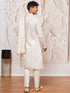 Men's Cream Gold Jacquard Zari Kurta with Pyjama and Lace Border Dupatta Set