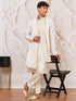 Men's Cream Cotton Blend Kurta,Pant And Dupatta Set