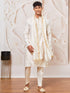 Men's Cream Cotton Blend Kurta,Pant And Dupatta Set