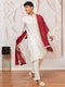 Men's Cream Cotton Blend Kurta, Pant And Dupatta Set
