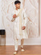 Men's Cream Silk Blend Kurta Pant And Dupatta Set
