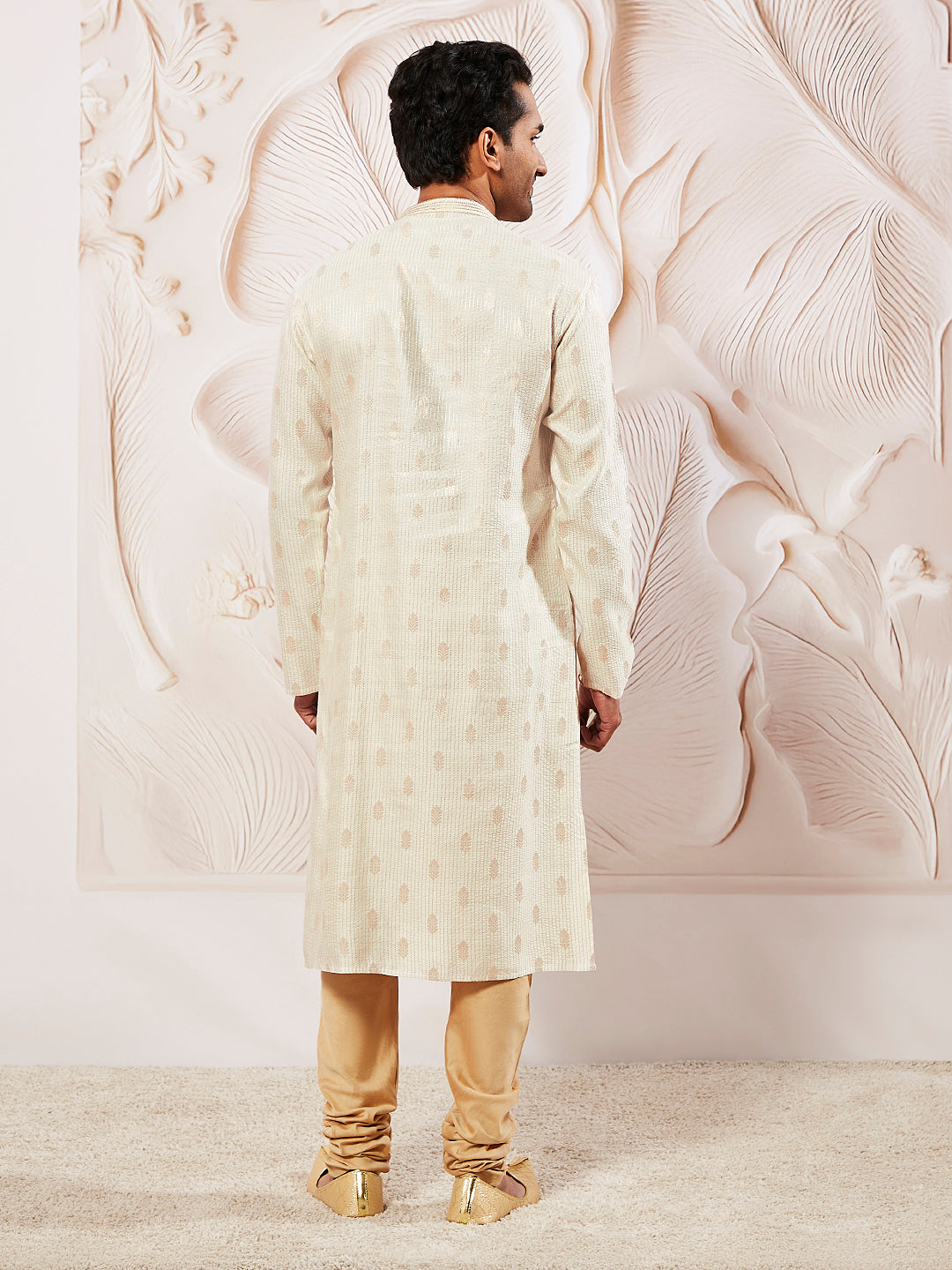 Men's Cream Silk Blend Kurta Pyjama Set