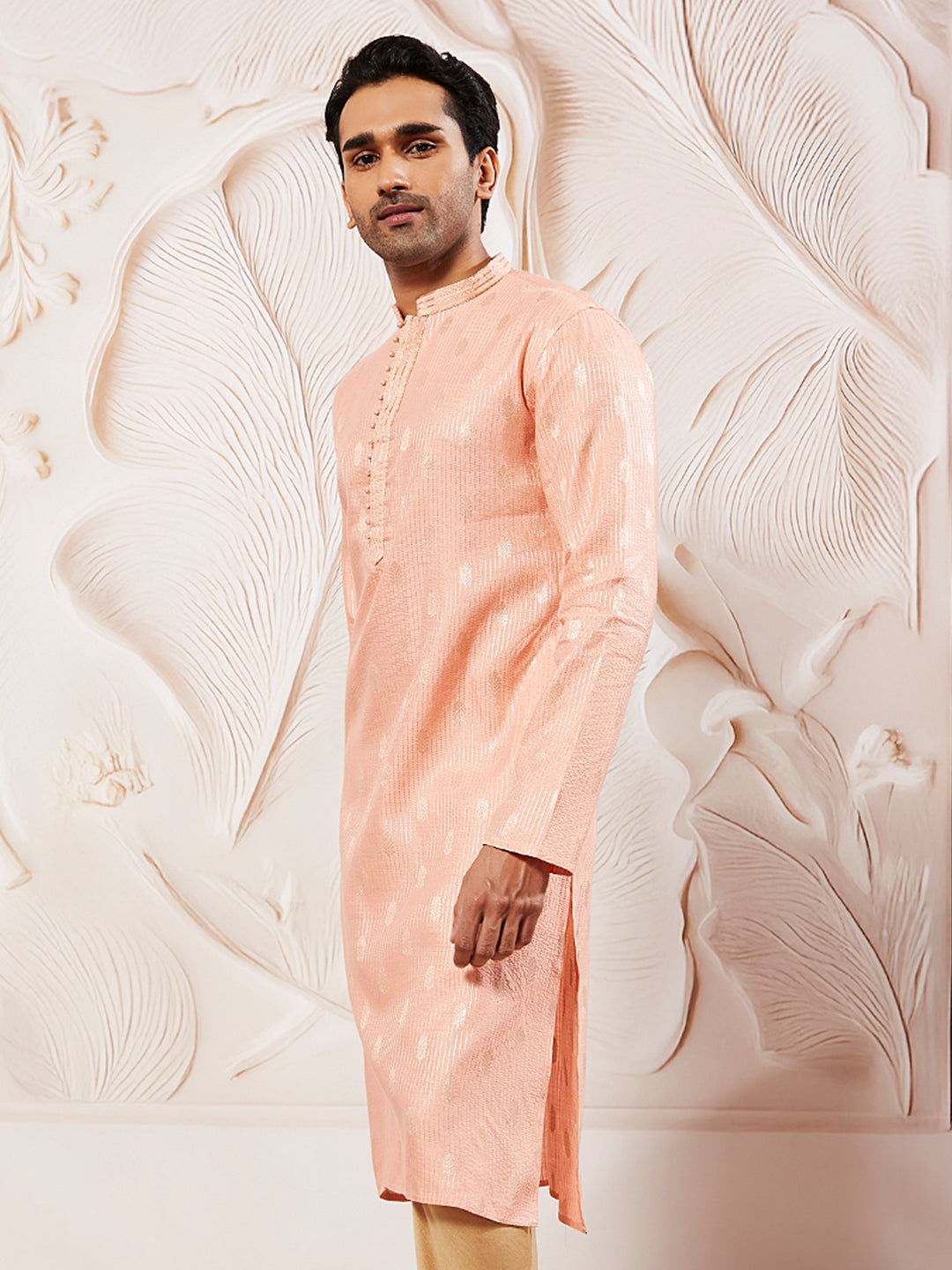 Men's Pink Silk Blend Kurta