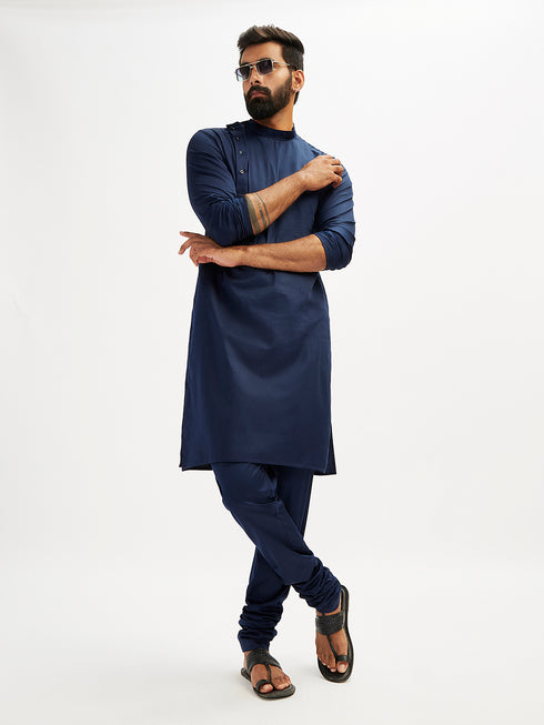 Men's Navy Blue Viscose Kurta Pyjama Set