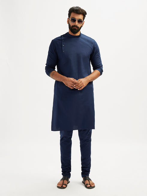 Men's Navy Blue Viscose Kurta Pyjama Set