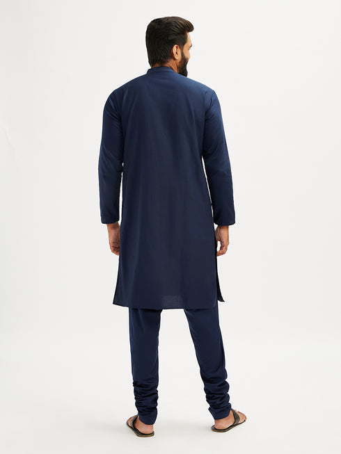 Men's Navy Blue Viscose Kurta Pyjama Set