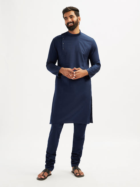Men's Navy Blue Viscose Kurta Pyjama Set