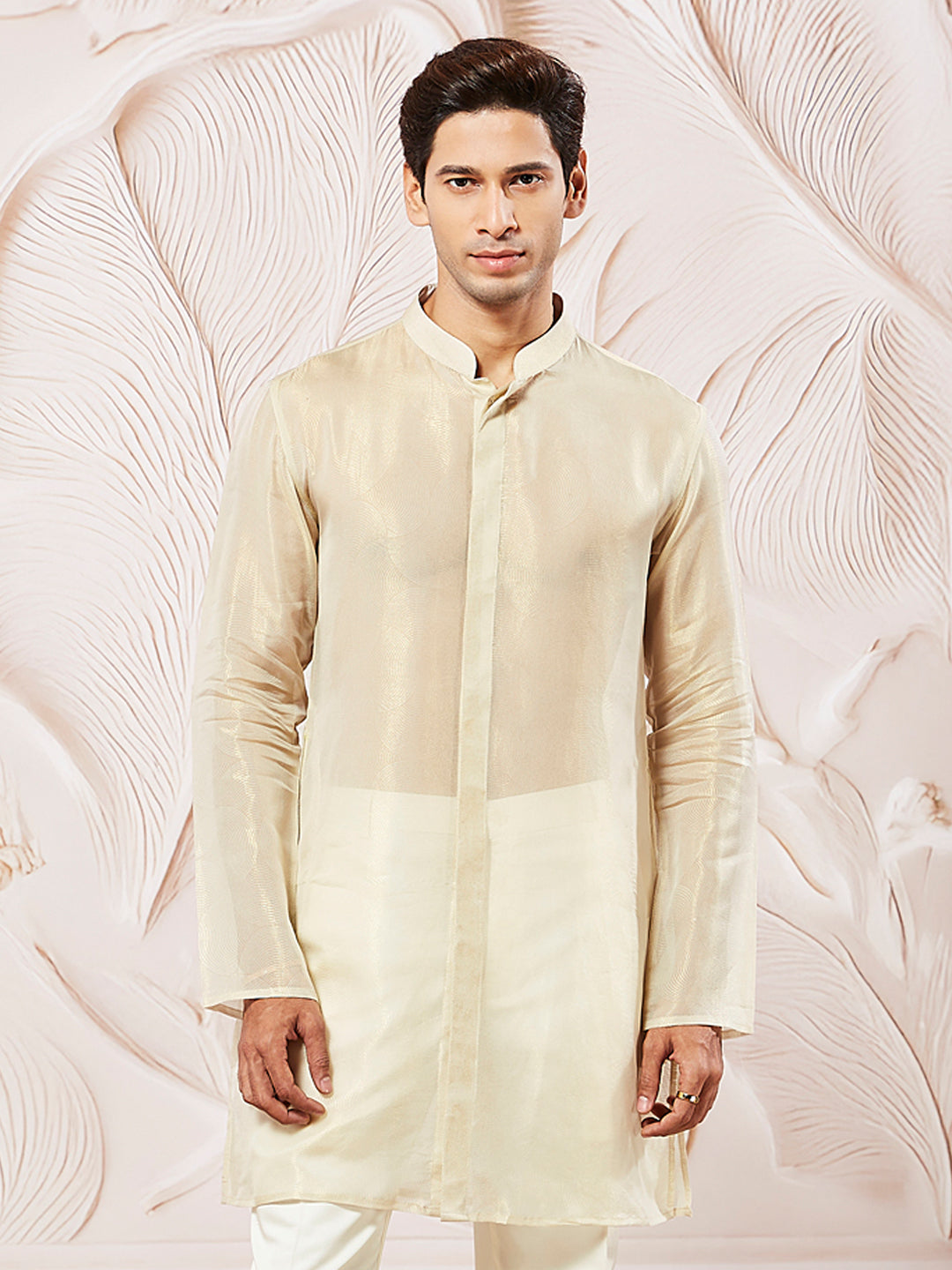 Men's Beige Tissue Silk Kurta