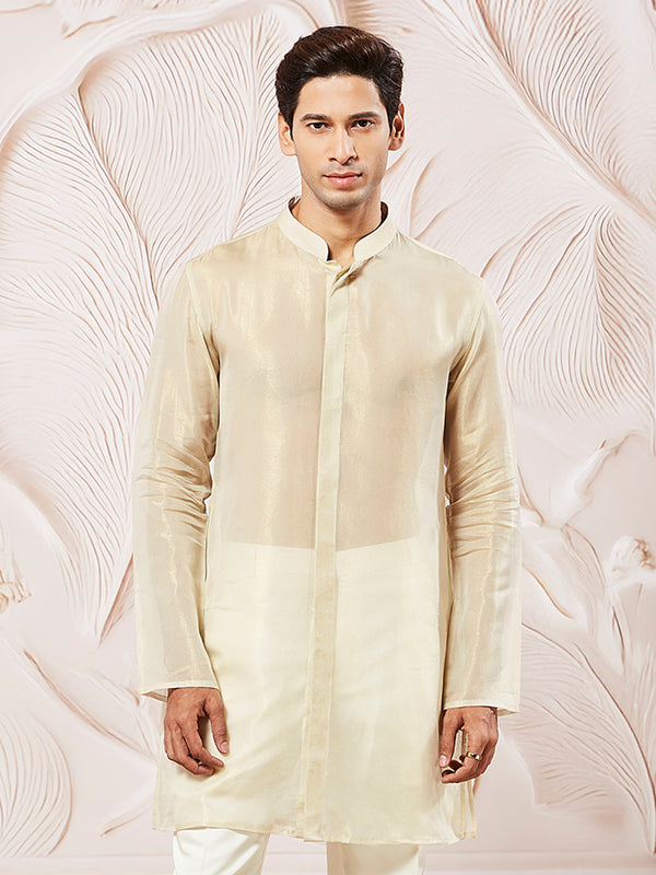 Men's Beige Tissue Silk Kurta