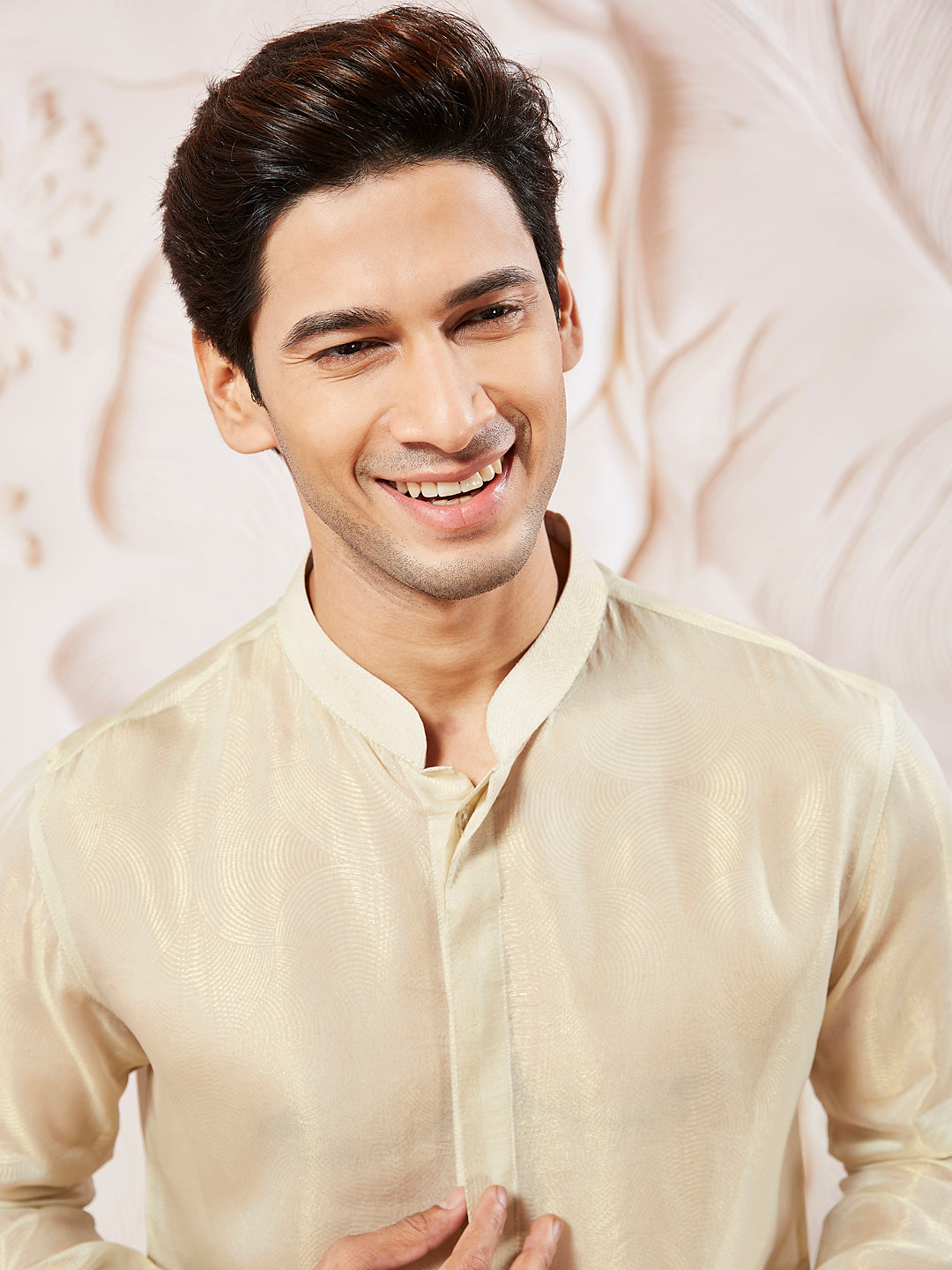 Men's Beige Tissue Silk Kurta