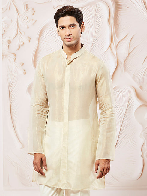 Men's Beige Tissue Silk Kurta