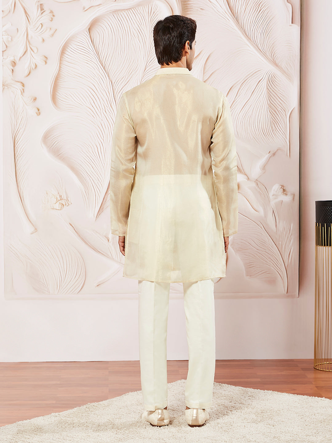 Men's Beige Tissue Silk Kurta Pyjama Set