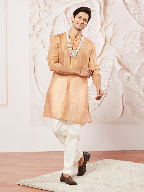Men's Rust Tissue Silk Kurta