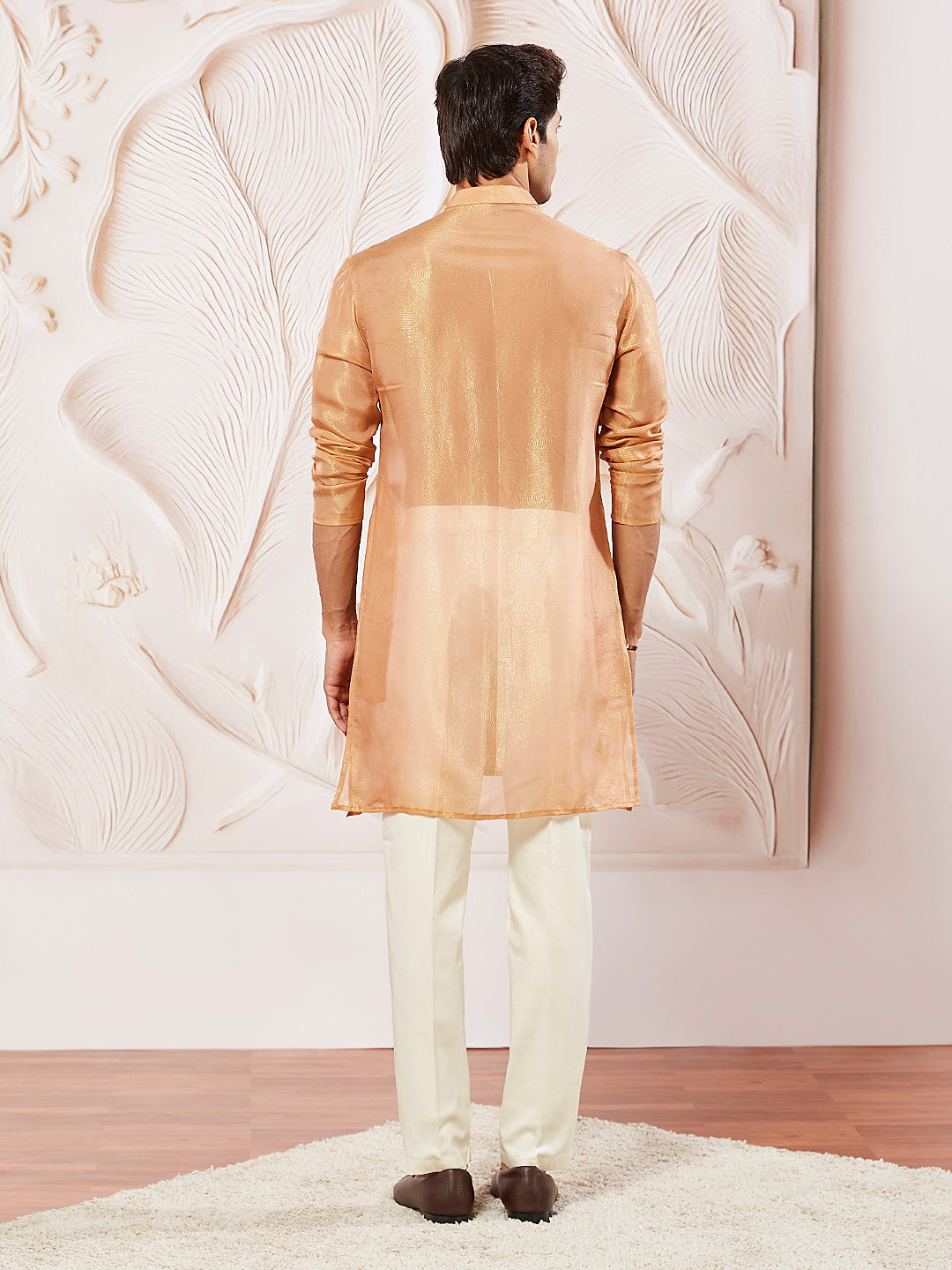 Men's Rust Tissue Silk Kurta Pyjama Set