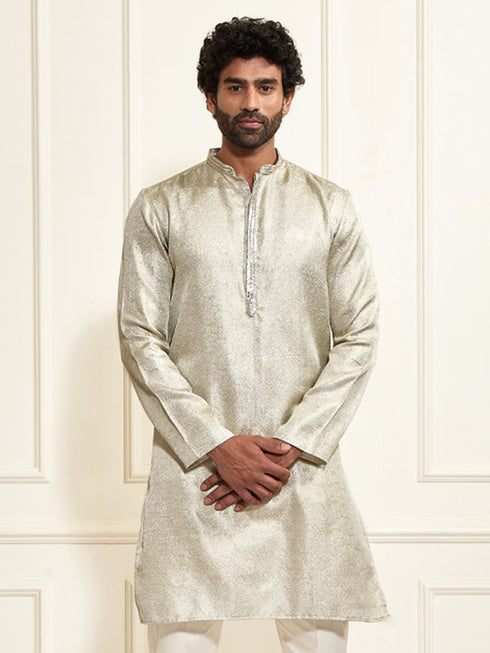 Men's Beige Tissue Silk Kurta