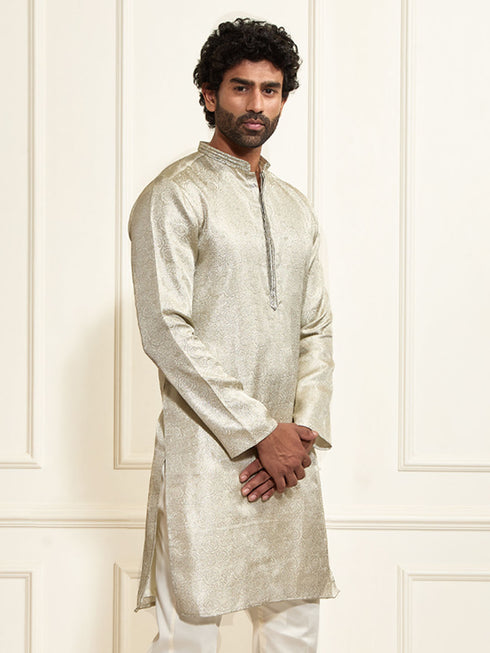 Men's Beige Tissue Silk Kurta