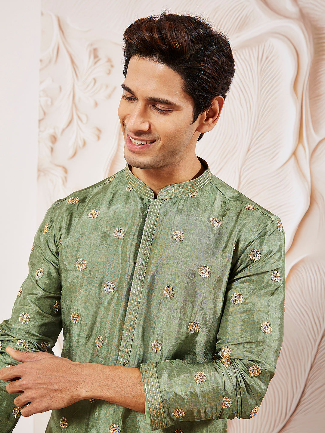 Men's Green Tissue Silk Kurta