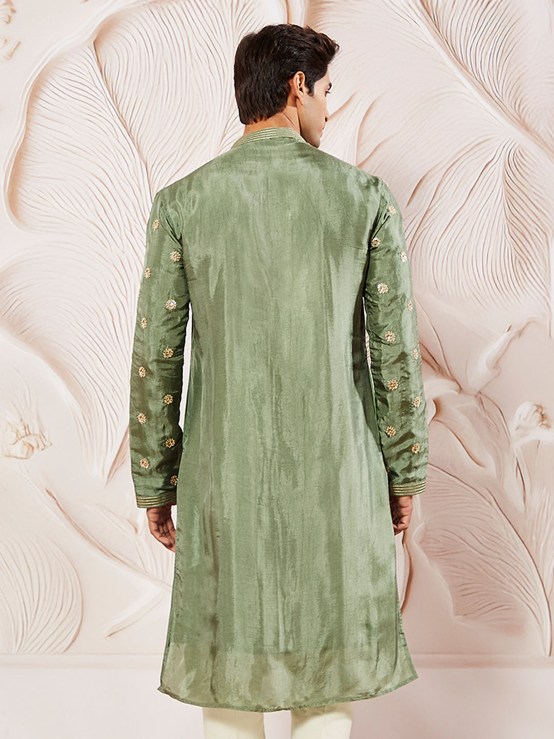 Men's Green Tissue Silk Kurta