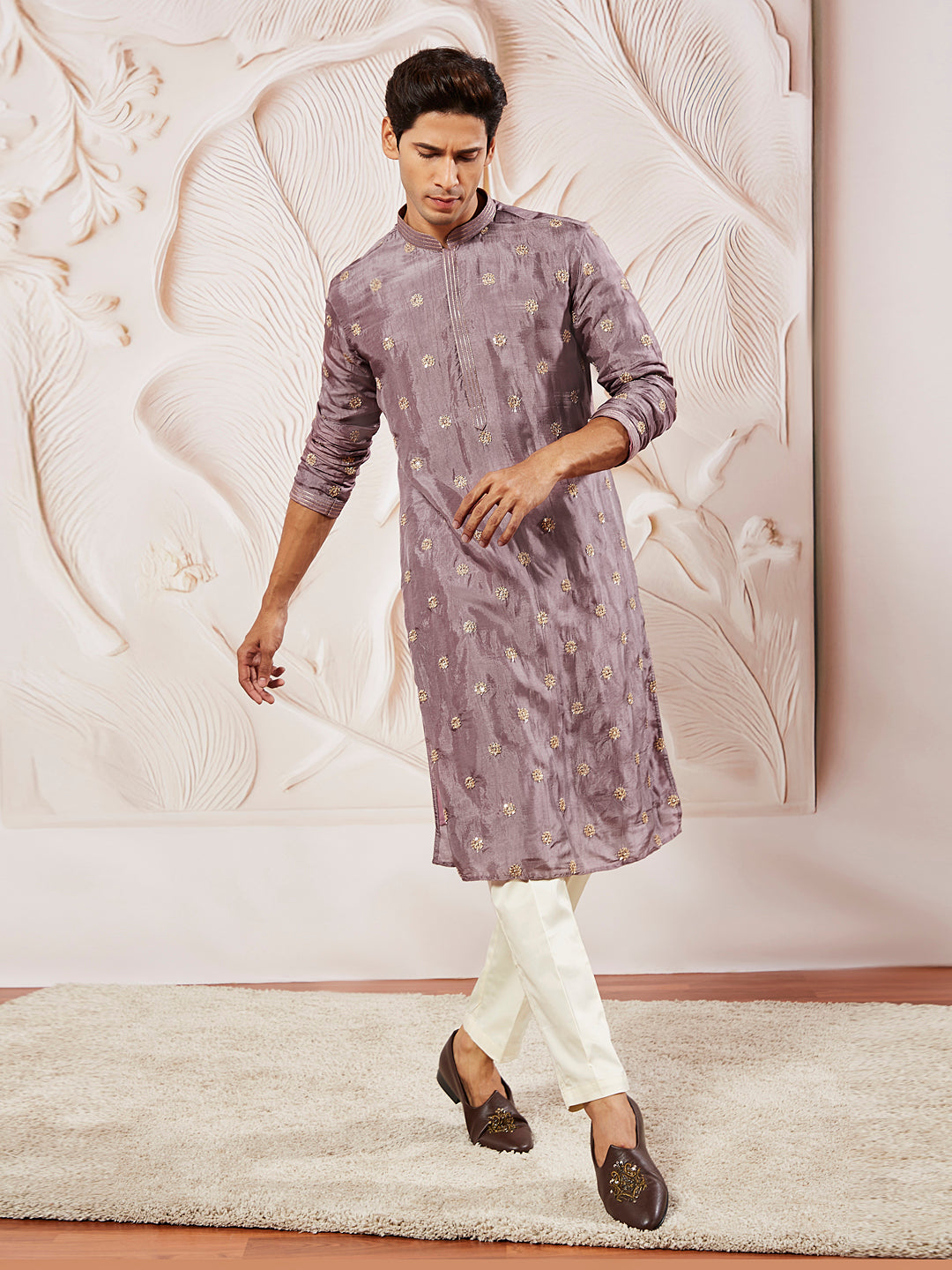 Men's Lavender Tissue Silk Kurta Pyjama Set
