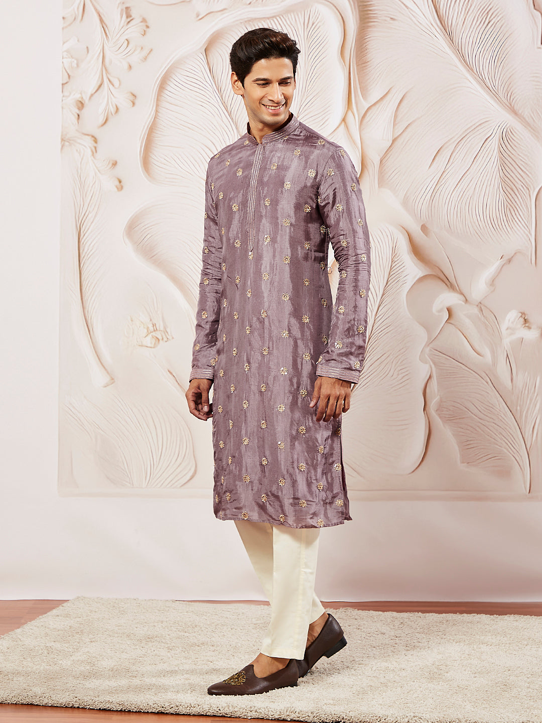 Men's Lavender Tissue Silk Kurta Pyjama Set