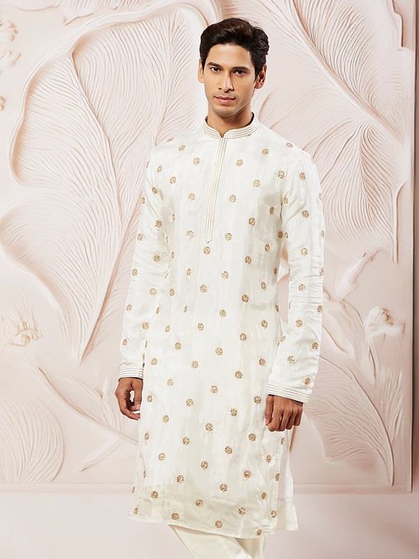 Men's White Tissue Silk Kurta
