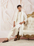 Men's White Tissue Silk Kurta Pyjama And Dupatta Set