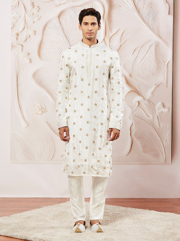 Men's White Tissue Silk Kurta Pyjama Set