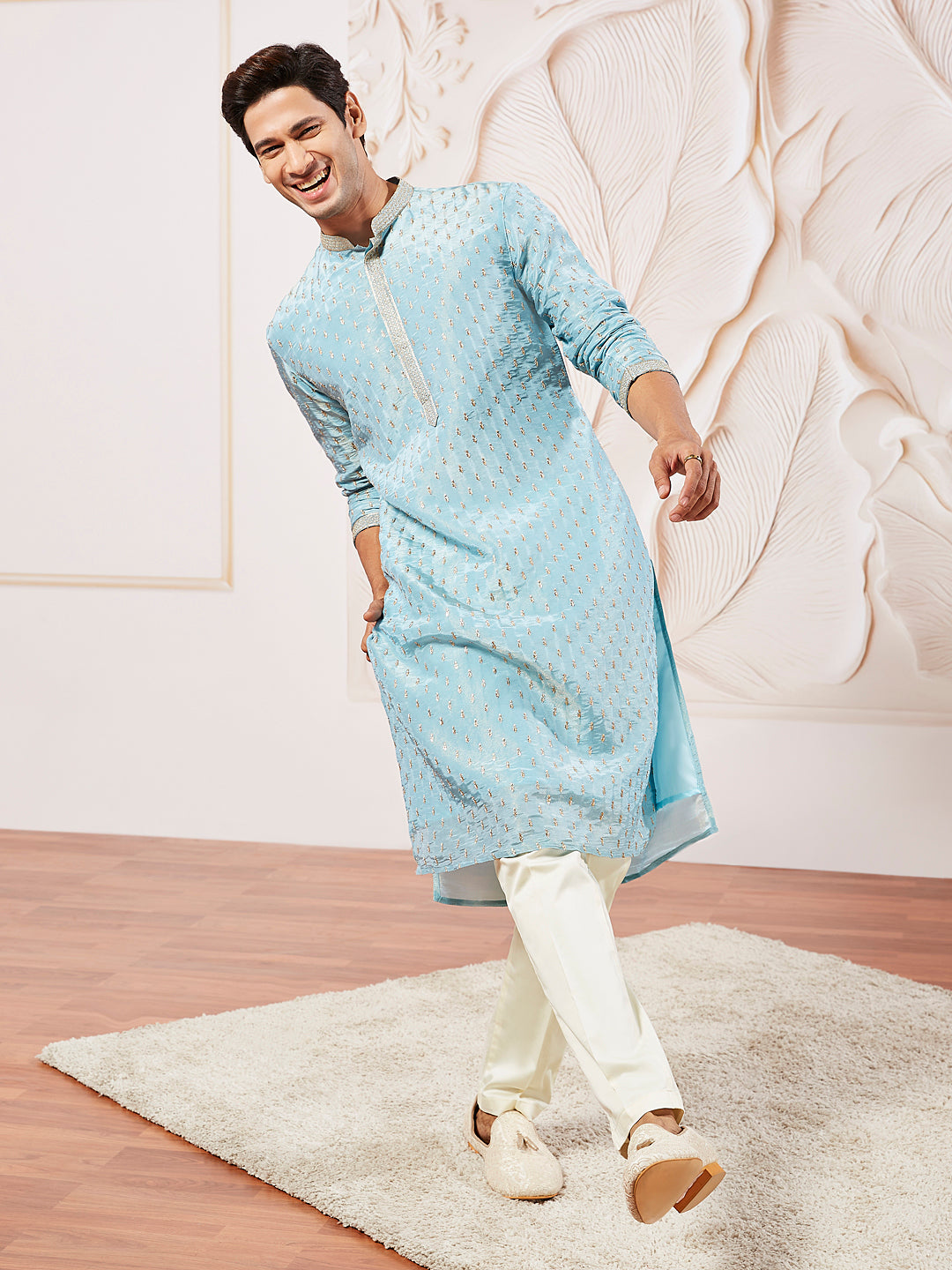 Men's Aqua Tissue Silk Kurta