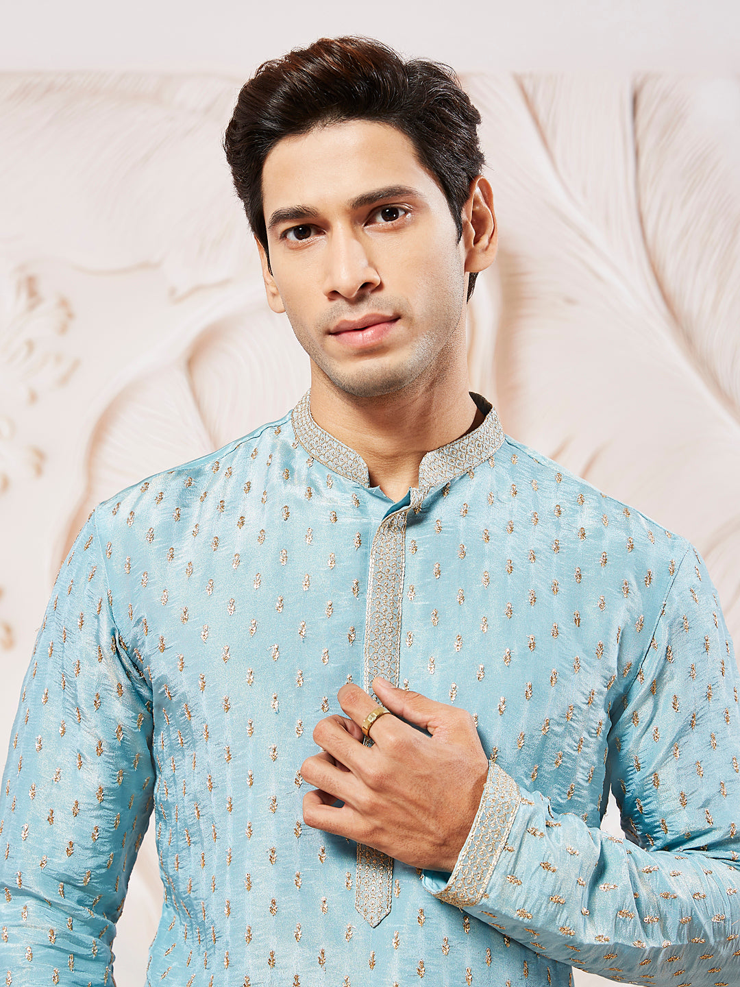 Men's Aqua Tissue Silk Kurta Pyjama Set