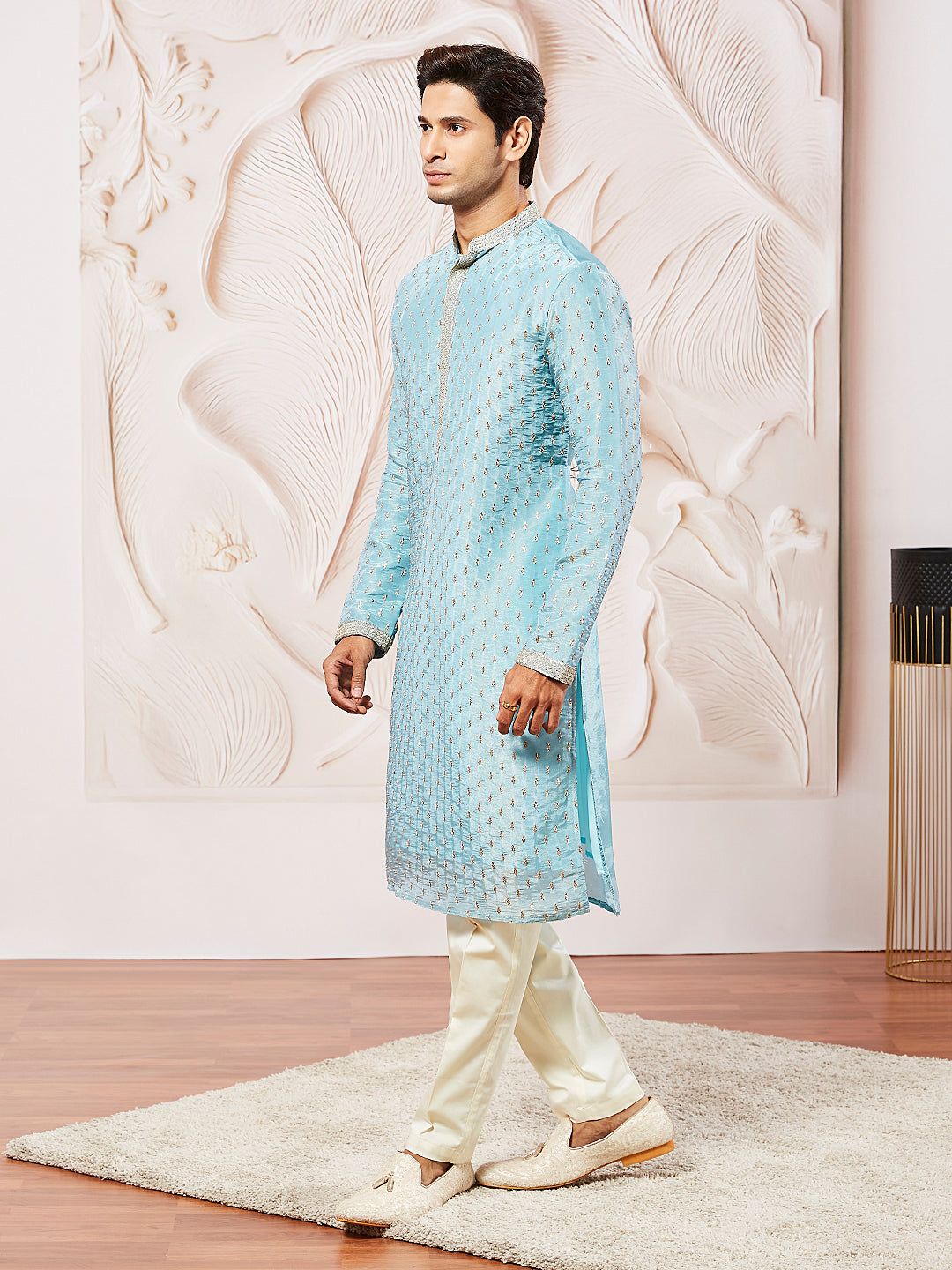 Men's Aqua Tissue Silk Kurta Pyjama Set