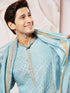 Men's Aqua Tissue Silk Kurta Pyjama And Dupatta Set