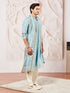 Men's Aqua Tissue Silk Kurta Pyjama And Dupatta Set