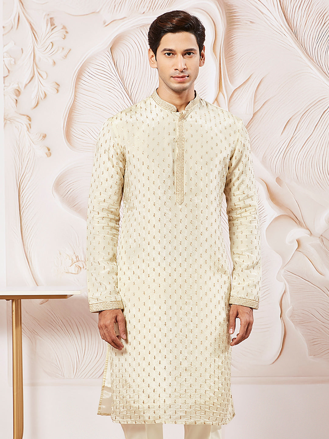 Men's Cream Tissue Silk Kurta