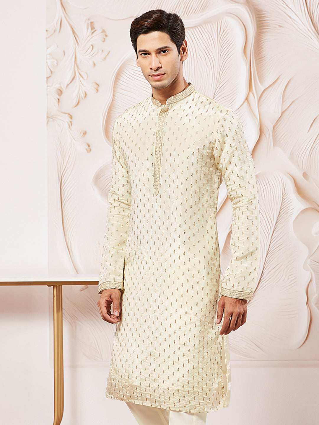 Men's Cream Tissue Silk Kurta